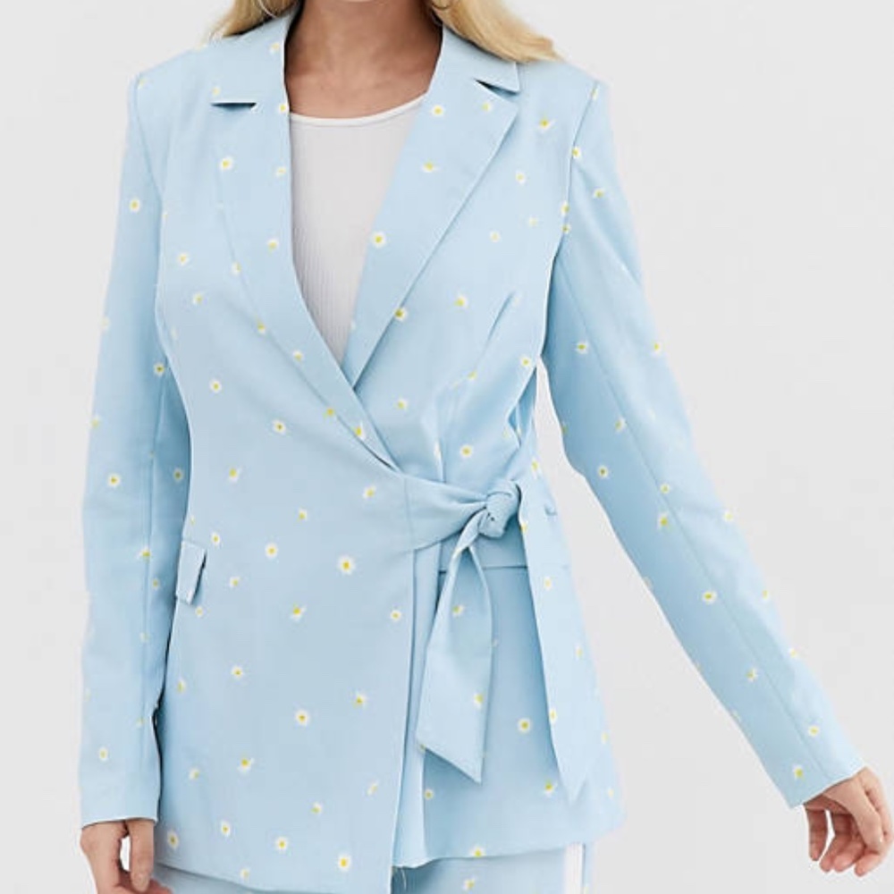 UNIQUE21 Sky Blue Daisy Printed Blazer